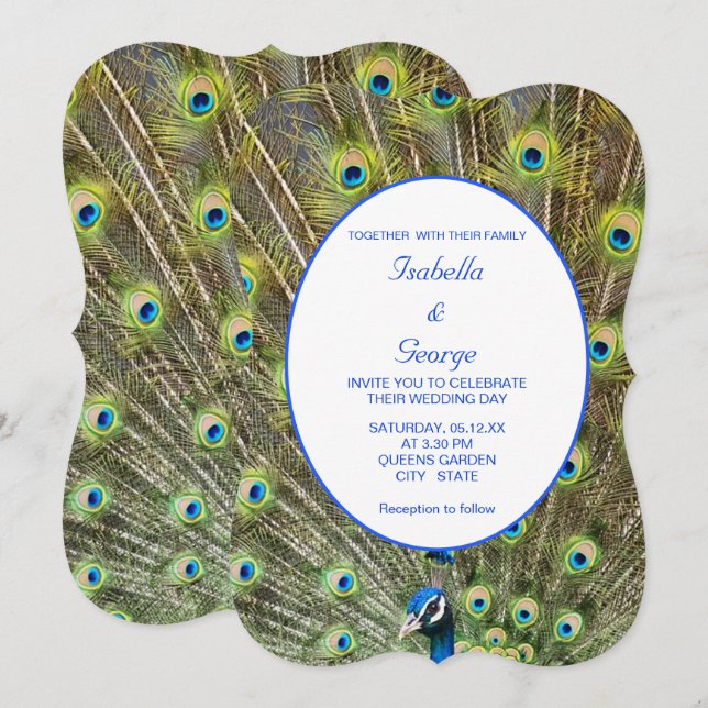Invitación Boda de Pavo Real Elegante (Anverso / Reverso)
