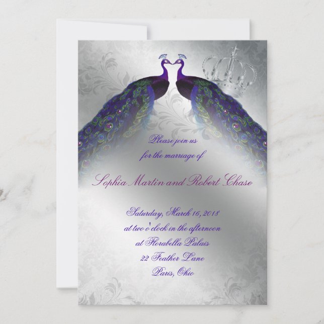 Invitación Boda de pavo real invita a añil vinagre (Anverso)