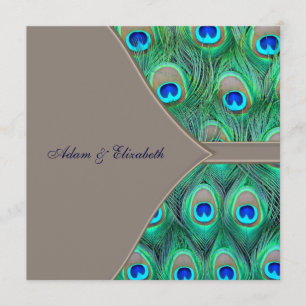 Invitación Boda de pavo real marrón y azul