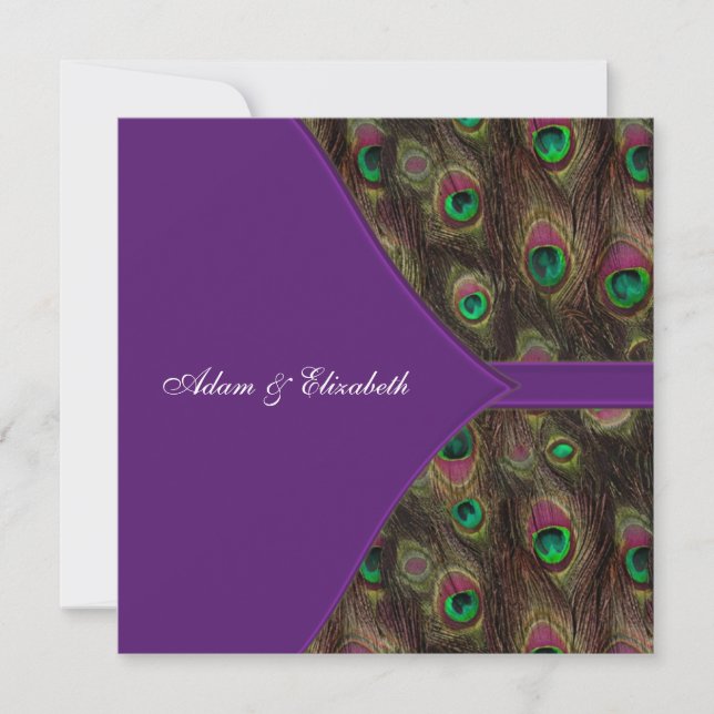 Invitación Boda de Pavo Real Morado Ciruela (Anverso)