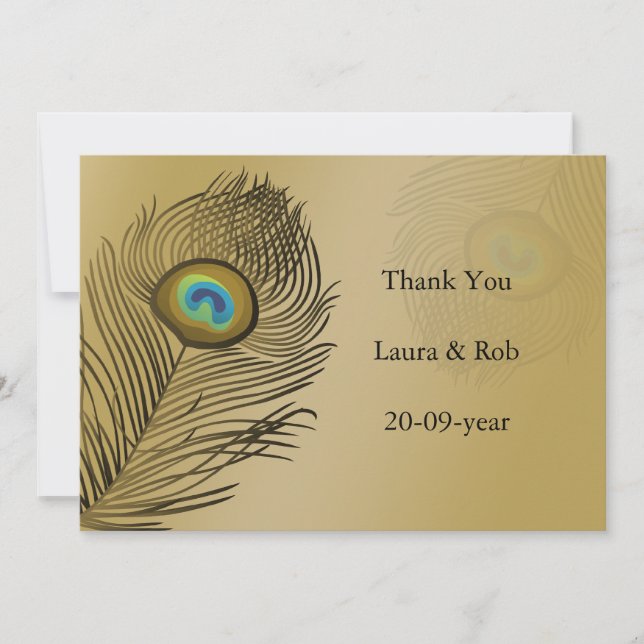 Invitación boda de pavo real oro Gracias (Anverso)