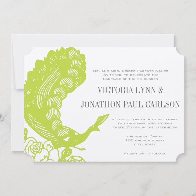 Invitación Boda de pavo real verde de Apple (Reverso)
