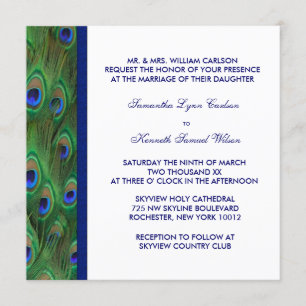 Invitación Boda de pavo real verde esmeralda y azul real