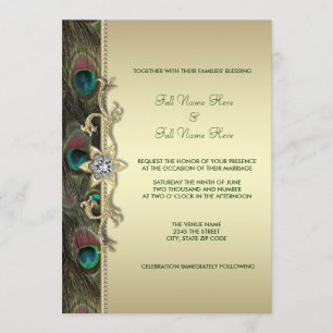 Invitación Boda de Pavo Real Verde Esmeralda y Dorado