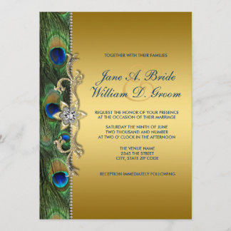 Invitación Boda de pavo real verde esmeralda y dorado