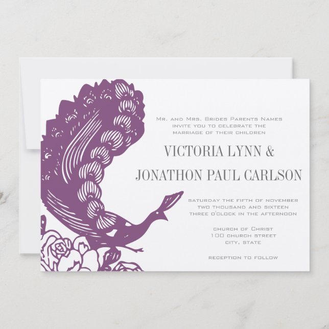 Invitación Boda de pavo real violeta violeta morado moderno (Reverso)