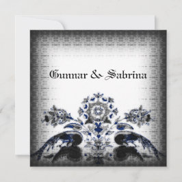 Invitación Boda de pavos reales y Gótico azul floral