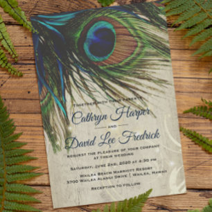 Invitación Boda de pavos turquesa de la Marina Rusa de Madera