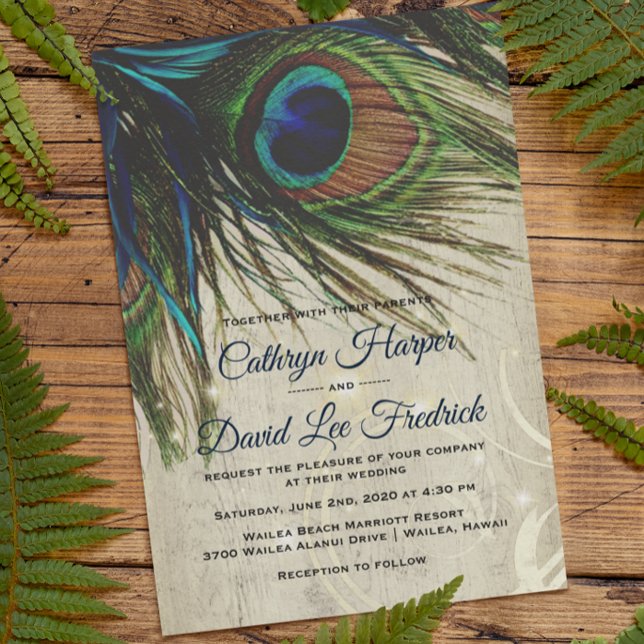 Invitación Boda de pavos turquesa de la Marina Rusa de Madera (Subido por el creador)
