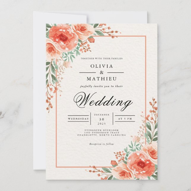 Invitación Boda de Peach Blossom (Anverso)