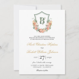 Invitación Boda de Peach Floral Escudo