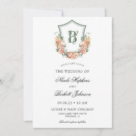 Invitación Boda de Peach Floral Escudo