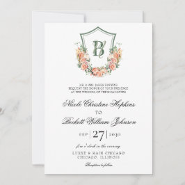 Invitación Boda de Peach Floral Escudo
