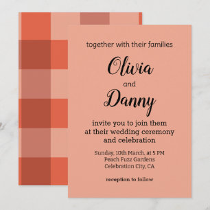 Invitación Boda de Peach Fuzz Naranja Cuadros Peach Fuzz