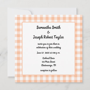 Invitación Boda de Peach Gingham Country