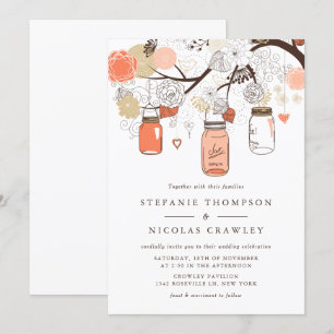 Invitación Boda de Peach Naranja Hanging Mason Jars