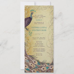 Invitación Boda de Peacock Art Nouveau Gold Aqua