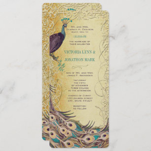 Invitación Boda de Peacock Art Nouveau Gold Aqua