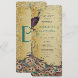 Invitación Boda de Peacock Art Nouveau Gold Aqua