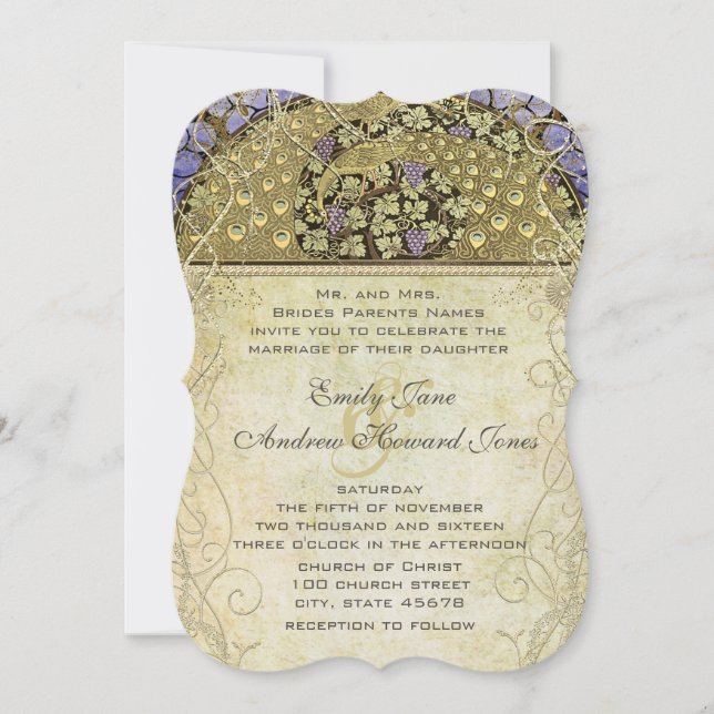 Invitación Boda de Peacock de Art Nouveau (Anverso)