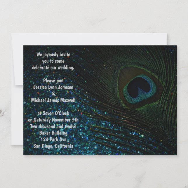 Invitación Boda de Peacock de Dark Aqua (Anverso)