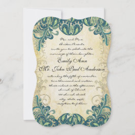 Invitación Boda de Peacock de la Lime dorada verde verde azul