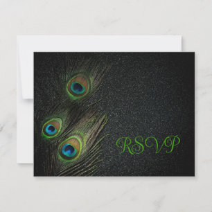 Invitación Boda de Peacock de oro negro verde esmeralda
