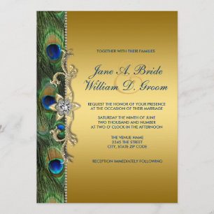 Invitación Boda de Peacock Ecológico Esmeralda y Oro