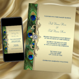 Invitación Boda de Peacock Ecológico Esmeralda y Oro