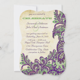 Invitación Boda de Peacock Paisley violeta y verde