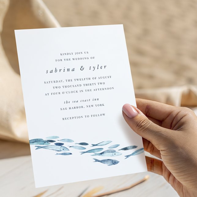 Invitación Boda de peces de color azul costero (Subido por el creador)