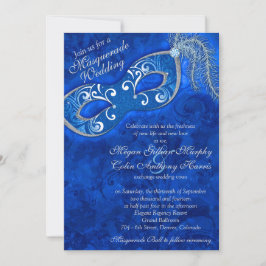 Invitación Boda de pelota de máscaras de plata azul de cobalt