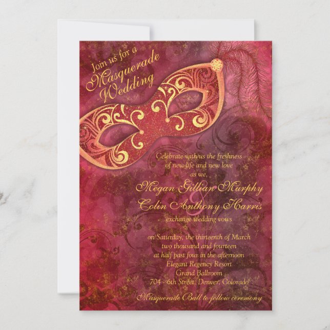 Invitación Boda de pelota de oro de Borgoña Ornate (Anverso)