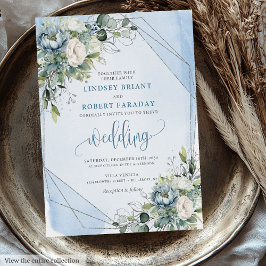 Invitación Boda de peones dorados y turquesa azul blanco