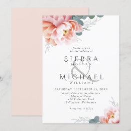 Invitación Boda de peones rosados de Rubor floral moderno