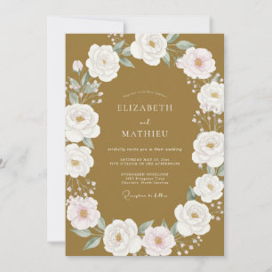 Invitación Boda de peonía acuarela dorada