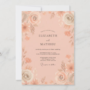 Invitación Boda de peonía acuarela melocotón