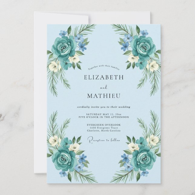 Invitación Boda de Peonía Acuática (Anverso)