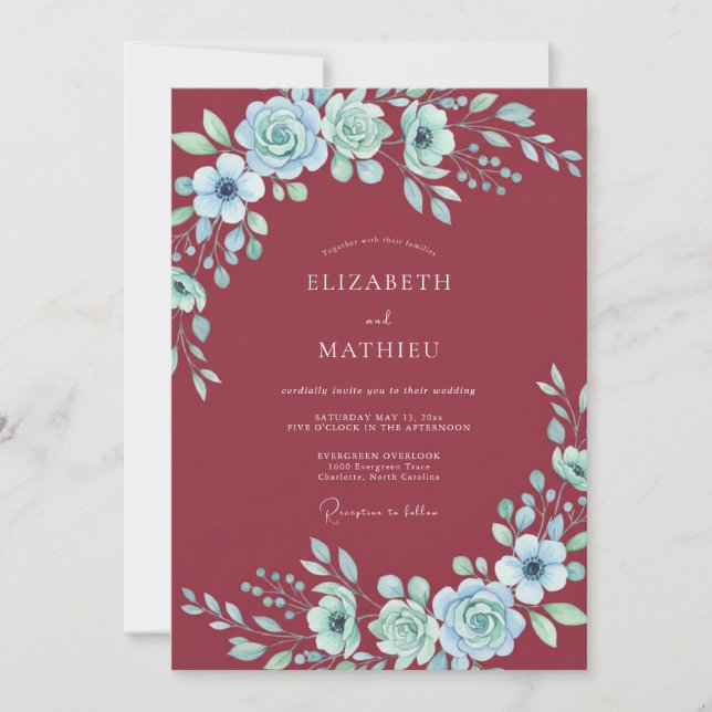 Invitación Boda de peonía acuática carmesí (Anverso)