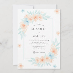 Invitación Boda de peonía acuática de melocotón suave