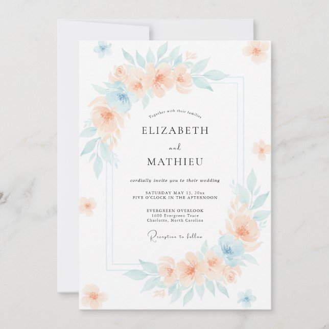 Invitación Boda de peonía acuática de melocotón suave (Anverso)