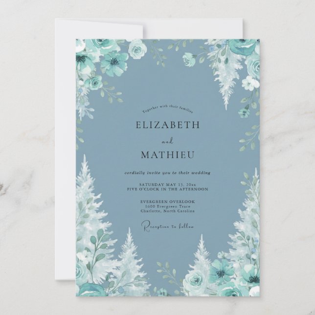Invitación Boda de Peonía Acuática de Pizarra (Anverso)