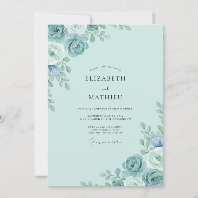 Invitación Boda de Peonía Acuática Helada (Anverso)