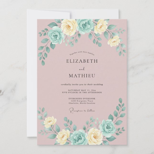 Invitación Boda de peonía acuática lavanda (Anverso)