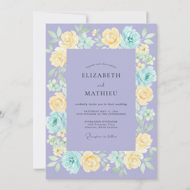 Invitación Boda de Peonía Acuática Lila (Anverso)