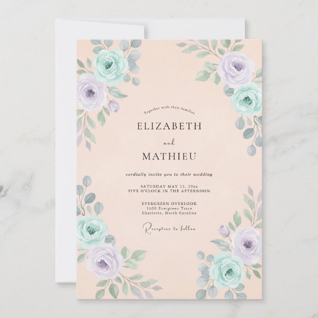 Invitación Boda de peonía acuática lila champán (Anverso)