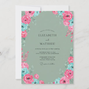 Invitación Boda de peonía acuática magenta