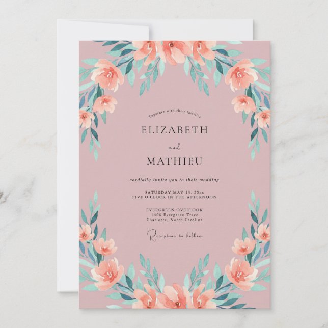 Invitación Boda de peonía acuática malva (Anverso)