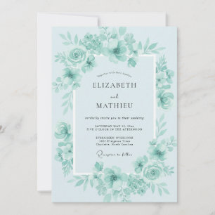 Invitación Boda de peonía acuática menta sin tiempo