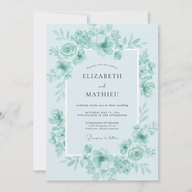 Invitación Boda de peonía acuática menta sin tiempo (Anverso)